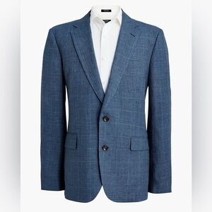 J. Crew men’s Slim-fit Thompson linen blazer blue glen plaid size 34s